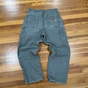 Carhartt Duck Canvas Work Pants Mens 32x28 Olive Green Heavy Cargo Baggy Fit